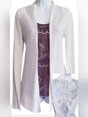 Charlotte Russe Womens Small Open Front Crochet Back Lightweight Cardigan Cream